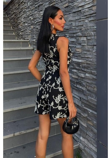 Nakışlı Yelek Şort Etekli Keten Takım 10226-08