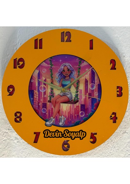 Kişiye Özel Isimli Trend Kız Çocuk Odası Duvar Saati | Epoksi Dolgulu | 35 cm