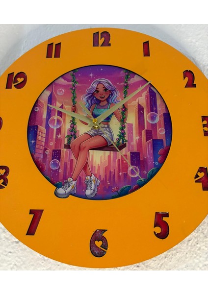 Kişiye Özel Isimli Trend Kız Çocuk Odası Duvar Saati | Epoksi Dolgulu | 35 cm modelleri
