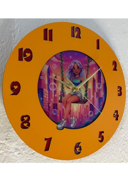 Kişiye Özel Isimli Trend Kız Çocuk Odası Duvar Saati | Epoksi Dolgulu | 35 cm fırsatları