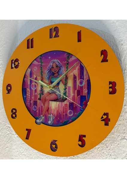 Kişiye Özel Isimli Trend Kız Çocuk Odası Duvar Saati | Epoksi Dolgulu | 35 cm indirimleri