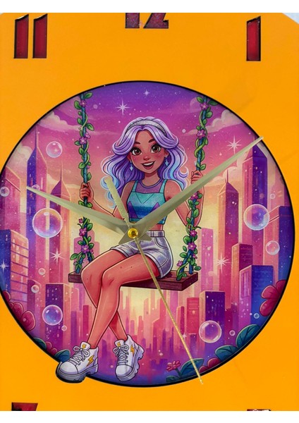 Kişiye Özel Isimli Trend Kız Çocuk Odası Duvar Saati | Epoksi Dolgulu | 35 cm