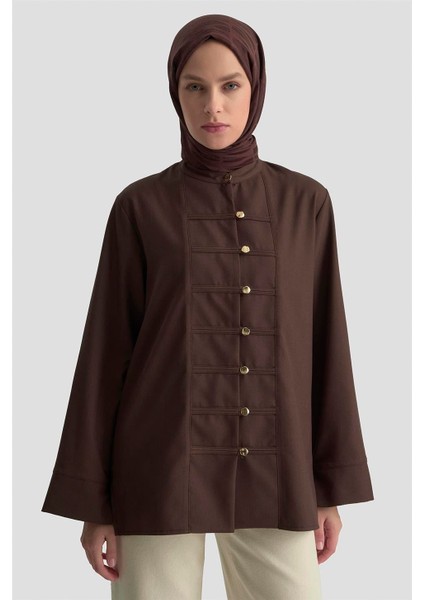 Hakim Yaka Gömlek 25KD9019 Acı Kahve