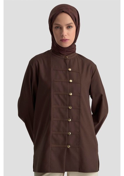 Hakim Yaka Gömlek 25KD9019 Acı Kahve modelleri