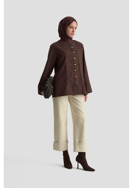 Hakim Yaka Gömlek 25KD9019 Acı Kahve fırsatları