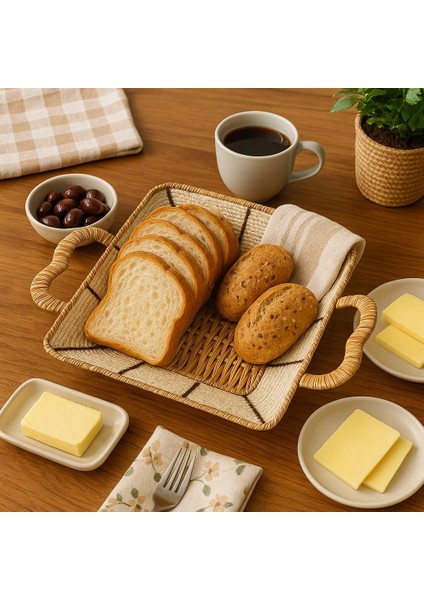 Kare Hasır Ekmek Sepeti-24 cm x 24 cm x 7 cm