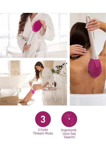 HP87 Şarjlı Silikon Duş Fırçası 3 Mod Titreşimli Vücut Temizleme Fırçası Pembe modelleri