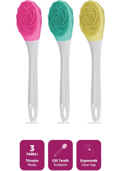 HP87 Şarjlı Silikon Duş Fırçası 3 Mod Titreşimli Vücut Temizleme Fırçası Pembe fırsatları