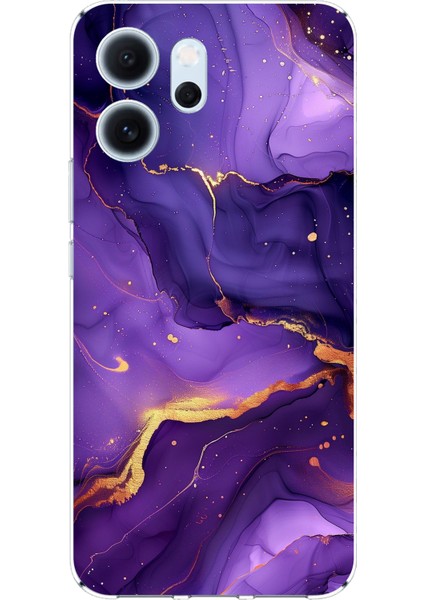 Oppo Reno 14F Uyumlu Ametist Taşı Mor Mermer Baskılı Silikon Kılıf