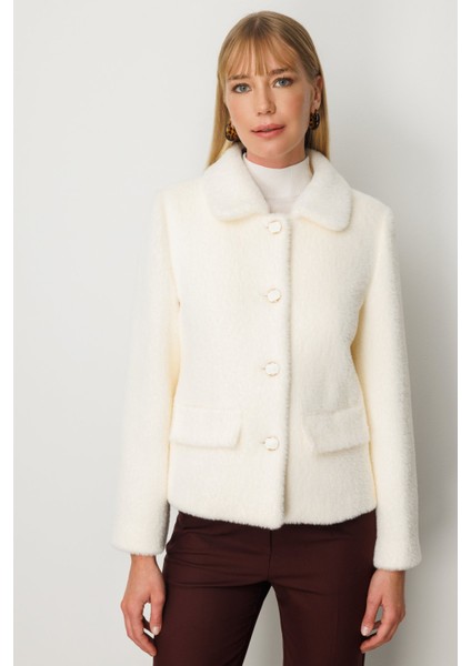 Kadın Torba Cepli Peluş Kaban 6025 Ekru