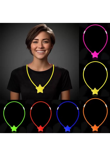 Glow Stick Yıldız Kolye - Glow Kolye - Glow Stick Partisi Yıldız Kolye 6 Adet (4172)