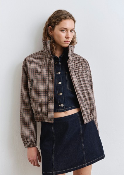 Kahverengi Kareli Şişme Mont 1110269-90373 fiyatları