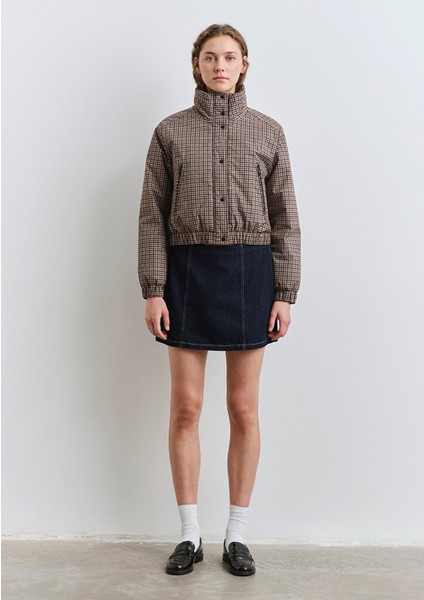 Kahverengi Kareli Şişme Mont 1110269-90373 fırsatları