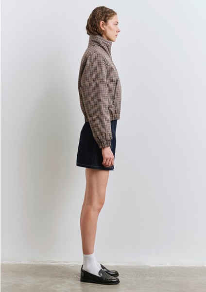 Kahverengi Kareli Şişme Mont 1110269-90373