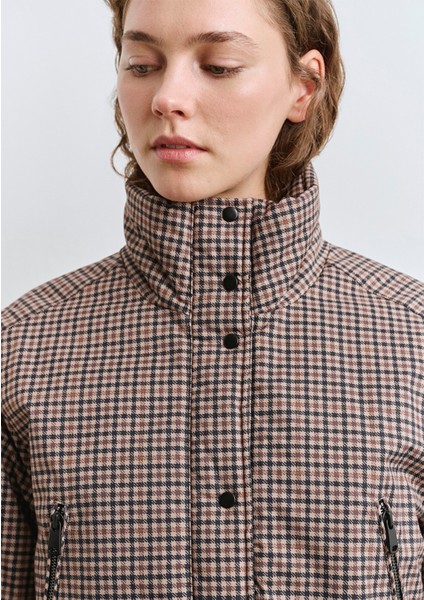 Kahverengi Kareli Şişme Mont 1110269-90373