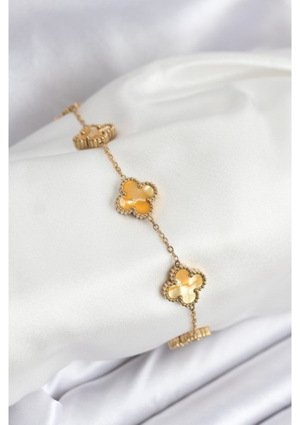 316L Çelik Gold Zincir Sarı Yonca Bileklik - TJ-BB7906
