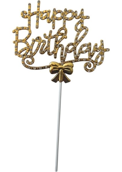 Gold Happy Birthday Lüx Taşlı Pasta Süsü fiyatları