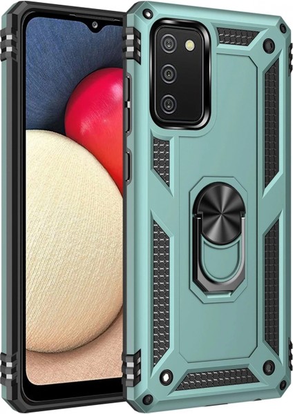 Samsung Galaxy A02S Kılıf Sofya Yüzüklü Silikon Kapak - Yeşil (K95)