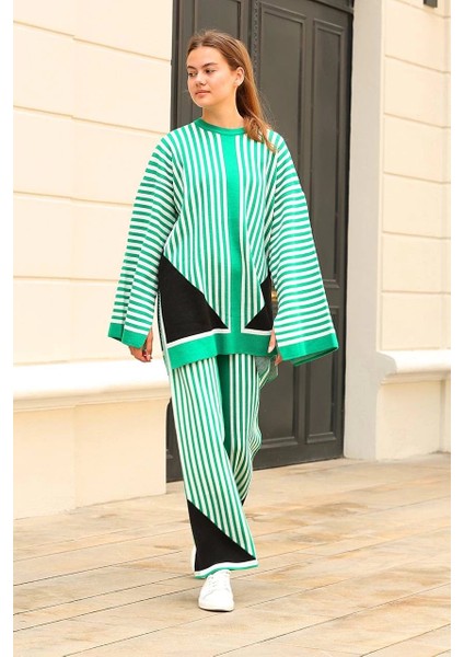 Çizgili Bisiklet Yaka Triko Takım Yeşil fiyatları