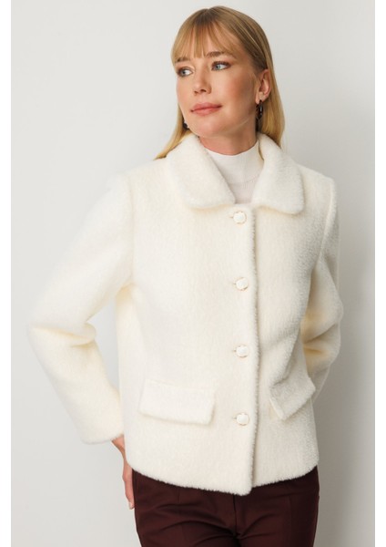 Kadın Torba Cepli Peluş Kaban 6025 Ekru fiyatları
