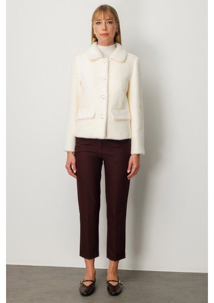 Kadın Torba Cepli Peluş Kaban 6025 Ekru modelleri