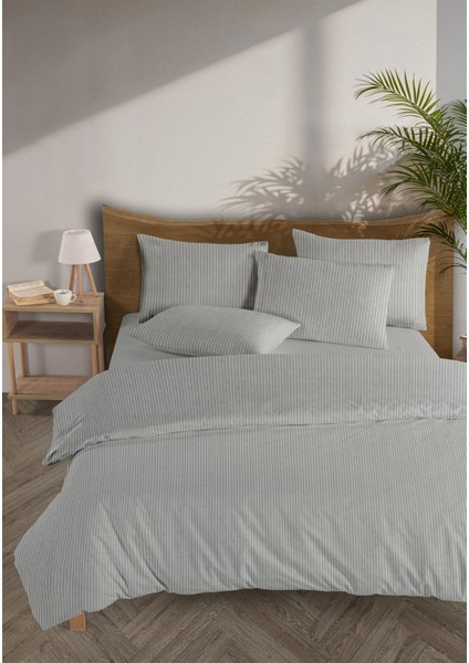 Line %100 Pamuk Ranforce Akay Koyu Gri Ipliği Boyalı Nevresim Takımı Tek Kişilik - 160X220 cm