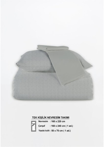 Line %100 Pamuk Ranforce Akay Koyu Gri Ipliği Boyalı Nevresim Takımı Tek Kişilik - 160X220 cm indirimleri