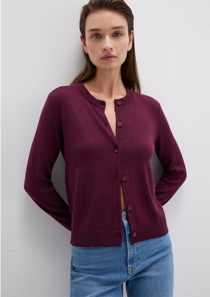 Yün Karışımlı Düğmeli Bordo Hırka 1710713-87830