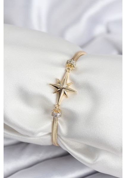 Pirinç Vıp Seri Gold Renk Kutup Yıldızı Model Kadın Bileklik - Lisinya