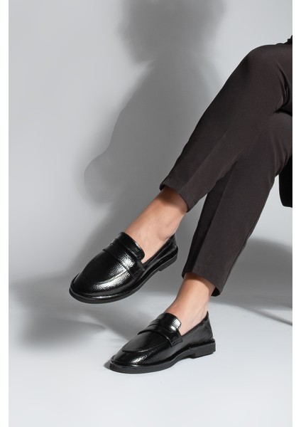 Kadın Loafer Düz Taban Makosen Günlük Ayakkabı Riston Siyah Rugan fiyatları