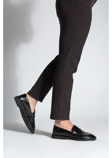 Kadın Loafer Düz Taban Makosen Günlük Ayakkabı Riston Siyah Rugan fırsatları