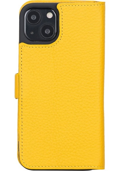 Apple iPhone 13 Uyumlu Deri Cüzdanlı Kılıf Limon Sarı modelleri