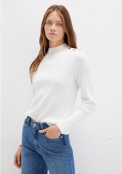 Omuz Detaylı Ekru Kazak 1710798-70057