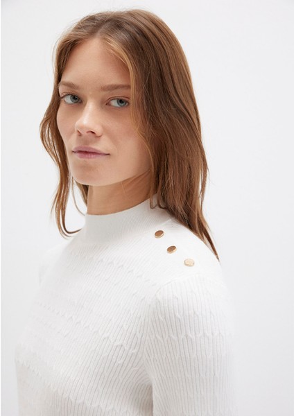 Omuz Detaylı Ekru Kazak 1710798-70057