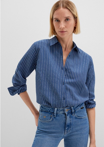 Tencel Tm Liyosel Karışımlı Çizgili Mavi Gömlek 1211374-91372 fiyatları