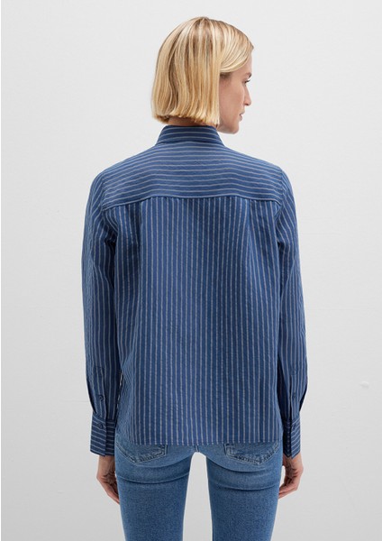Tencel Tm Liyosel Karışımlı Çizgili Mavi Gömlek 1211374-91372 fırsatları