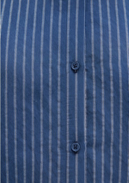 Tencel Tm Liyosel Karışımlı Çizgili Mavi Gömlek 1211374-91372