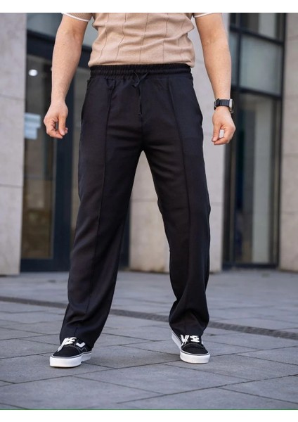 Erkek Keten Cepli Çıma Dikişli Jogger Buggy Pantalon Rahat Kalıp - Siyah