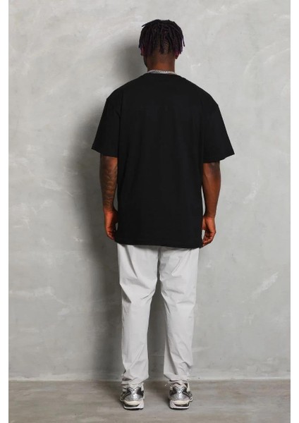 Unisex Oversize Düz Bisiklet Yaka T-Shirt - Siyah fiyatları