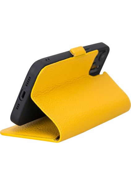 Apple iPhone 13 Uyumlu Deri Cüzdanlı Kılıf Limon Sarı indirimleri