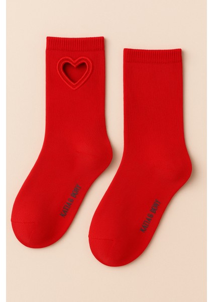 Kadın Kalp Pencereli Soket Çorap Kırmızı