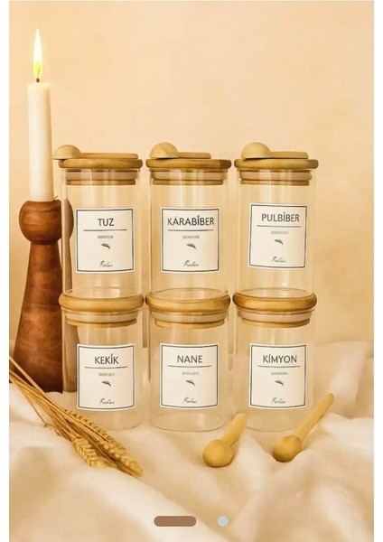 Bambu Vakum Kapaklı Altılı Mika Kavanoz Seti Altı Adet Kaşık ve 28 Adet Etiket Hediye fiyatları