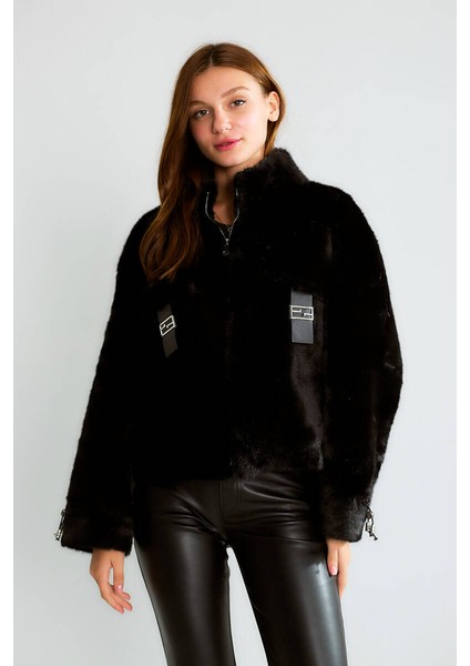 D99681 Cep Detaylı Kollar Ipli Kadın Suni Kürk Siyah fiyatları