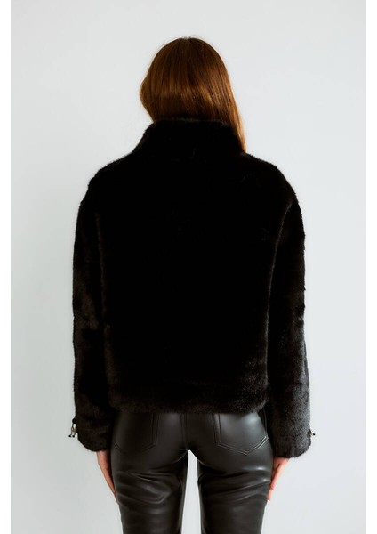 D99681 Cep Detaylı Kollar Ipli Kadın Suni Kürk Siyah fırsatları