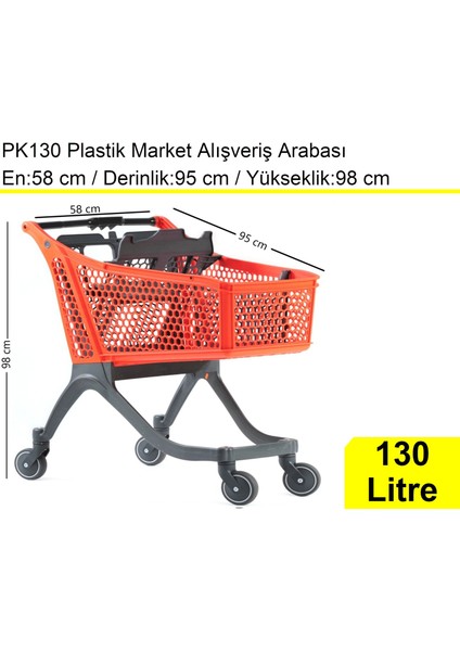 PK130 Plastik Market Alışveriş Arabası 130 Litre Turuncu