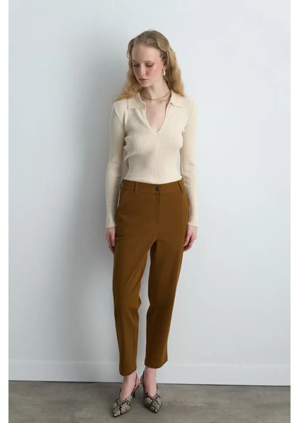 Kanvas Mom Pantolon - Camel