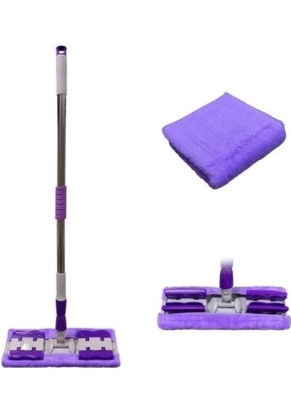 Sihirli Spin Mop Teleskopik Çok Amaçlı Mop +1 Bez Hediyeli - Mor (K95)