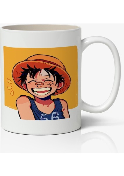 One Piece Monkey D. Luffy Anime Baskılı Beyaz Porselen Kupa Bardak V2