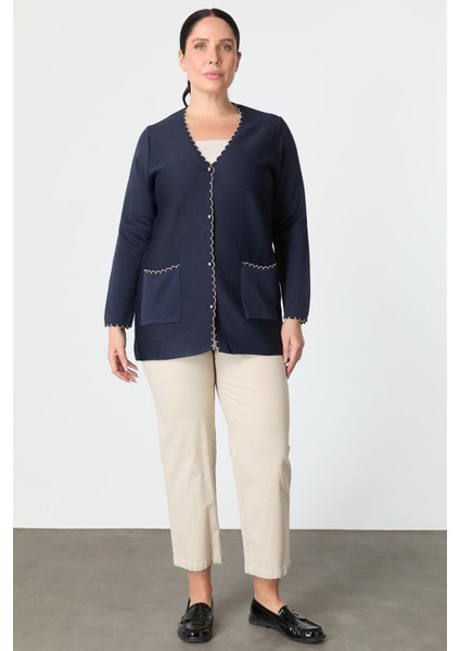 Büyük Beden Düğme Detay Triko Hırka-Lacı modelleri