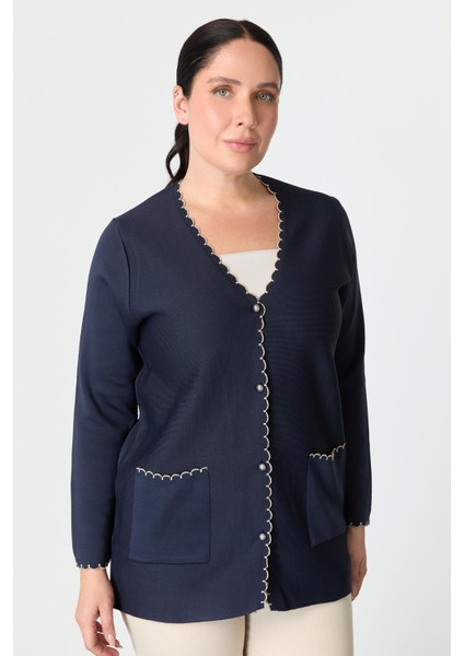 Büyük Beden Düğme Detay Triko Hırka-Lacı fırsatları